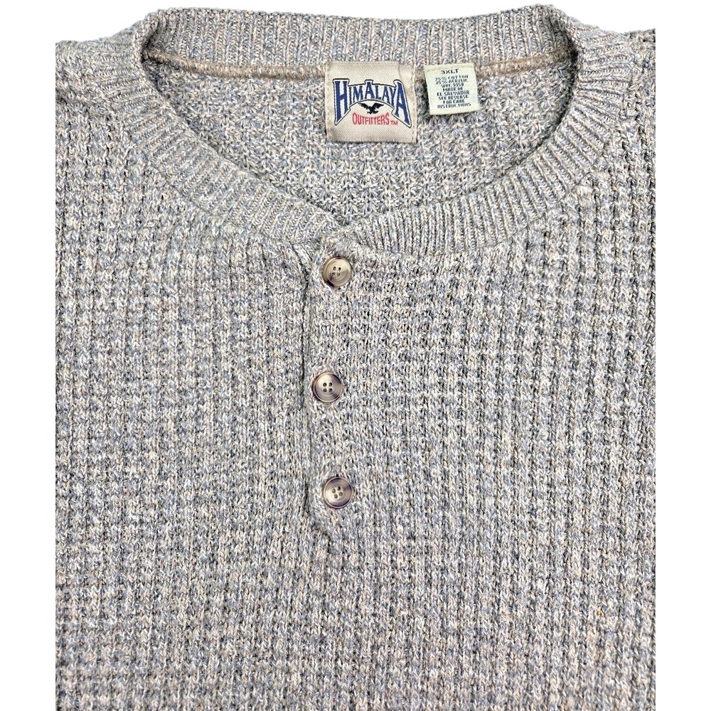 Vintage 90s Henley Fisherman Sweater Waffle Textured Size 3XLT Himalaya Cotton